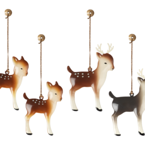 Juleophæng i metal - Rensdyr familie  4 stk i fin gaveæske