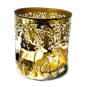 Udskåret fyrfadsstage med rensdyr, Guld -stor