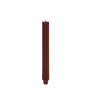 LED Taper Candle -grooved, Vinrød - Smooth - 2 pack
