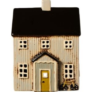 Hus t/fyrfadslys Visby cykel foran sort tag