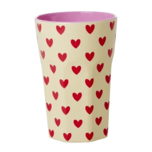 Rice melamin Høj kop - Creme - Darling Hearts Print