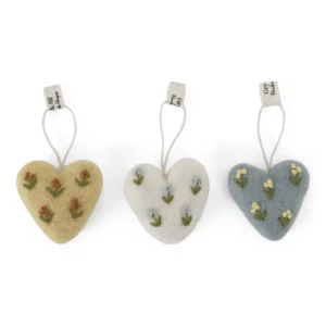 Små hjerter m. blomster broderi - Sæt á 3 stk