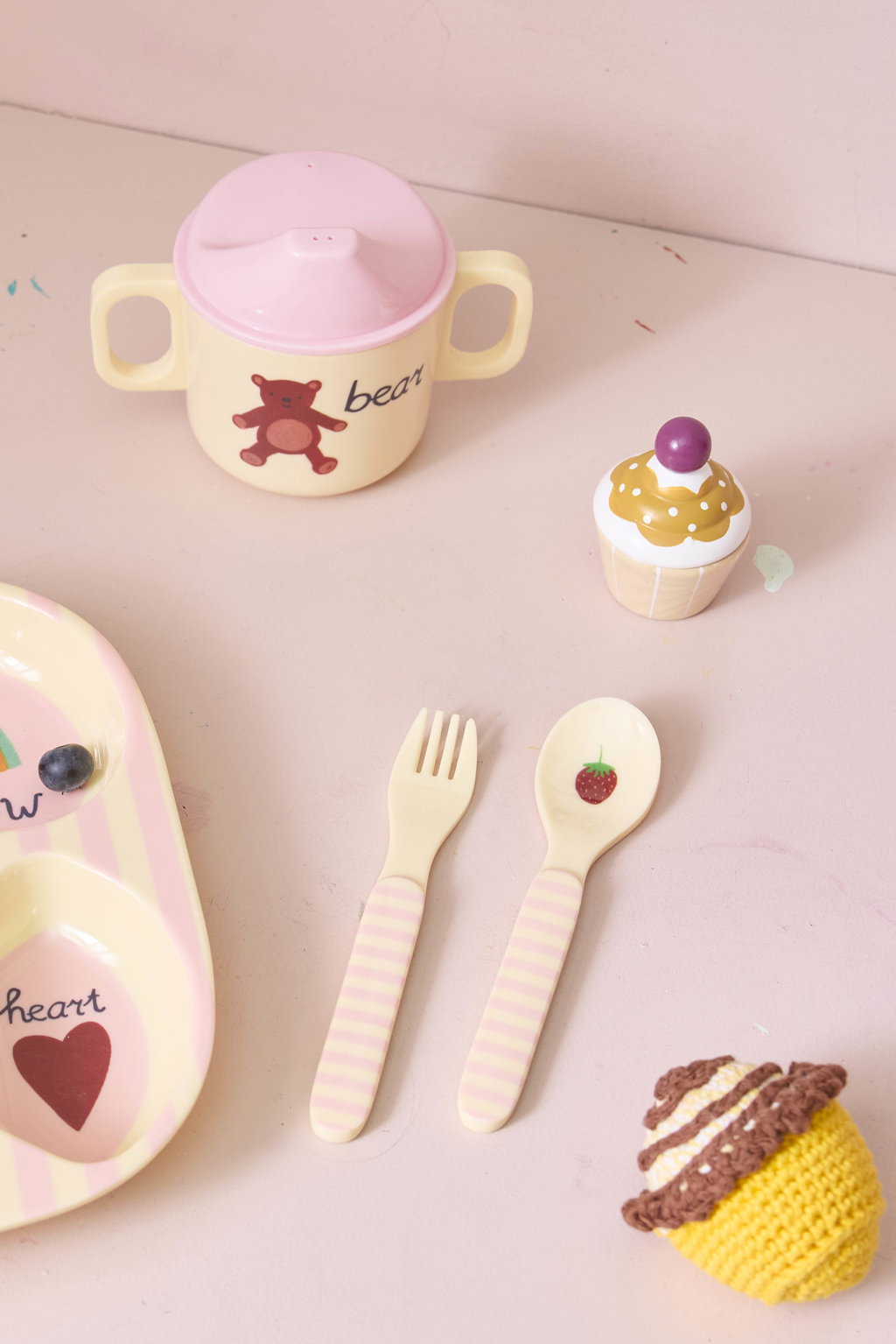 Melamin Babyske og gaffel - ABC - Pink - Billede 2