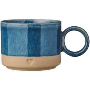 Krus m/hank Heart mat brunt ler m/blå kant 290 ml