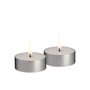 LED melted maxi tealight, Metal silver finish, 2-pack