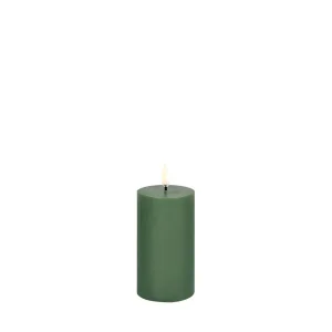 LED pillar candle, Olive green. Smooth, 5,8x10,1 cm