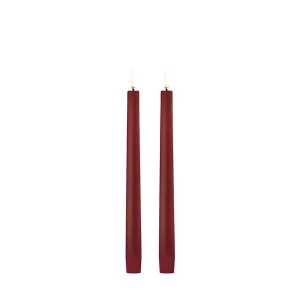 LED taper candle, Carmine red, Smooth, 2-pack, 2,3x25 cm