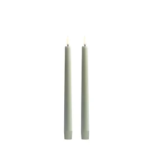 LED taper candle, Sage green, Smooth, 2-pack, 2,3x25 cm