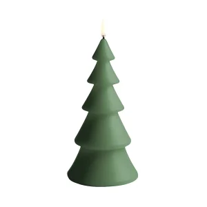 LED candle Christmas tree, Olive green, Smooth, 10x20 cm