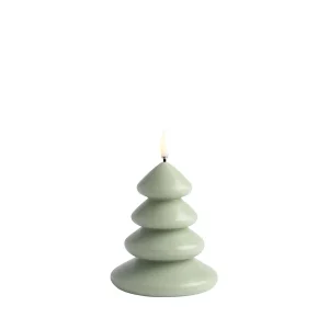 LED candle Christmas tree, Sage green, Smooth, 11x13 cm